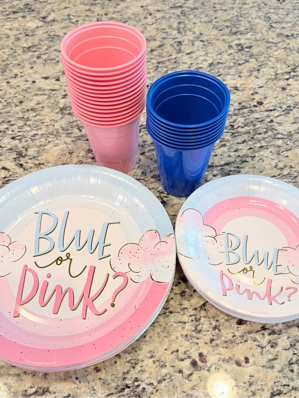Gender Reveal Party Supplies Bundle Plates & Cups Blue or Pink
